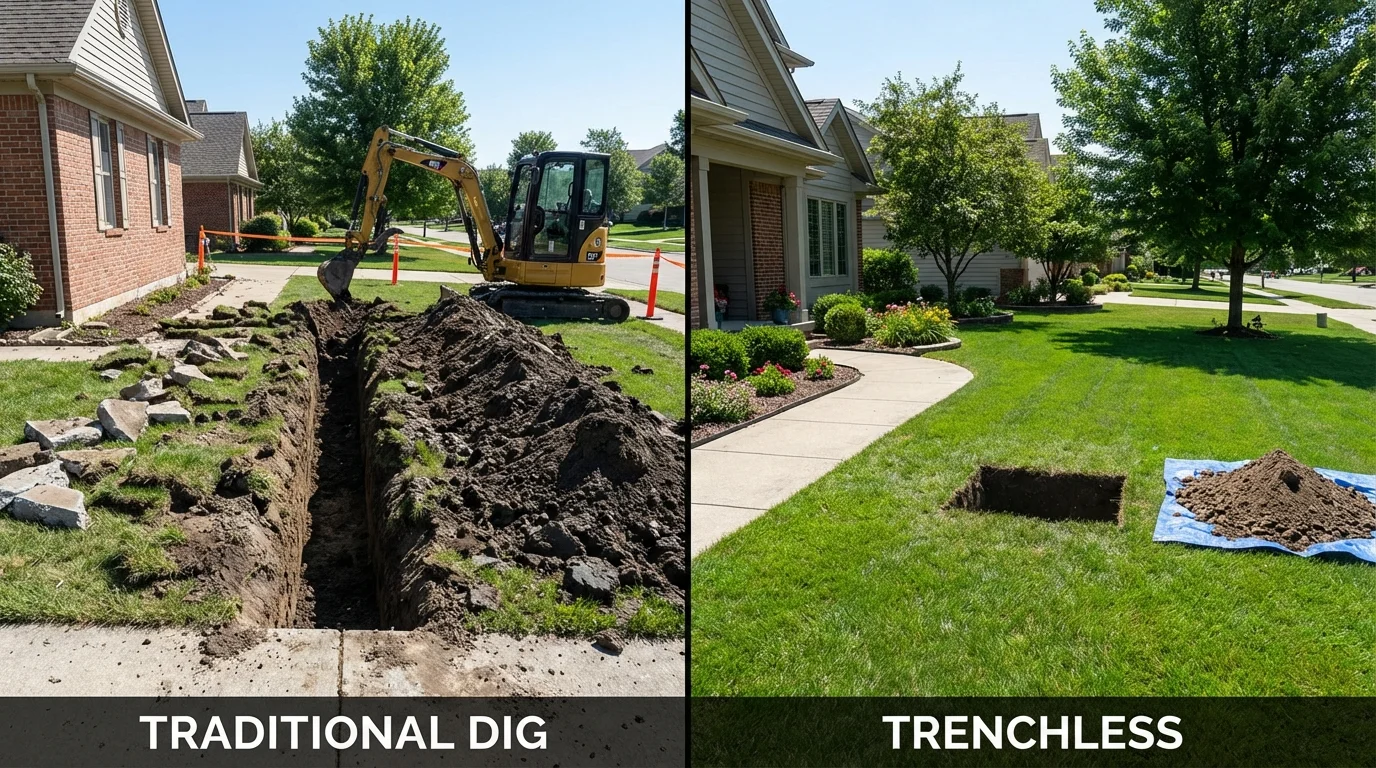 Trenchless sewer repair with minimal yard damage versus traditional excavation in Bolinas, CA
